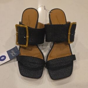 Universal Thread Black Sandals with Tan Buckle